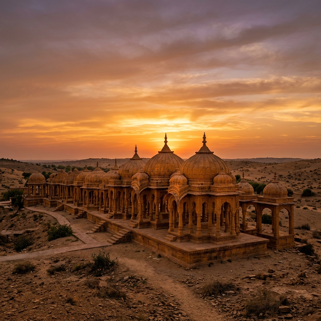 Bada Bagh royal cenotaphs at sunset
