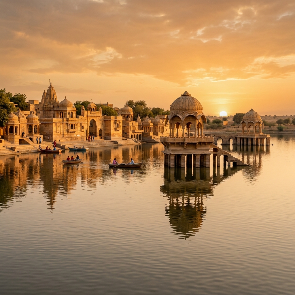 Gadisar Lake with temples